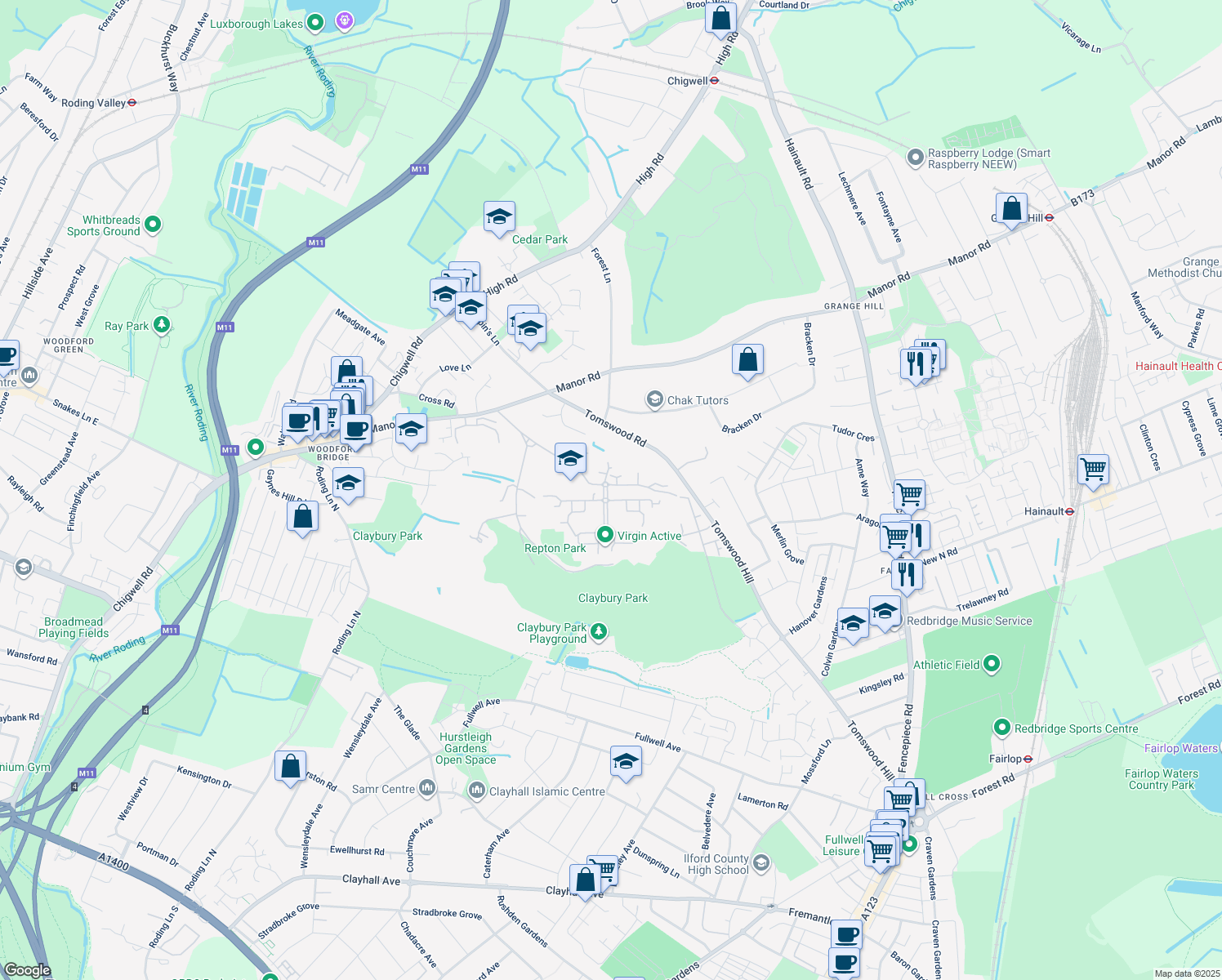 map of restaurants, bars, coffee shops, grocery stores, and more near in Greater London