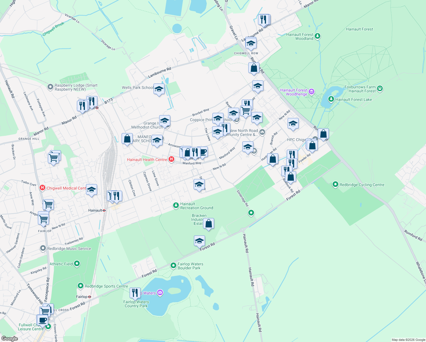 map of restaurants, bars, coffee shops, grocery stores, and more near 484-494 New North Road in Greater London