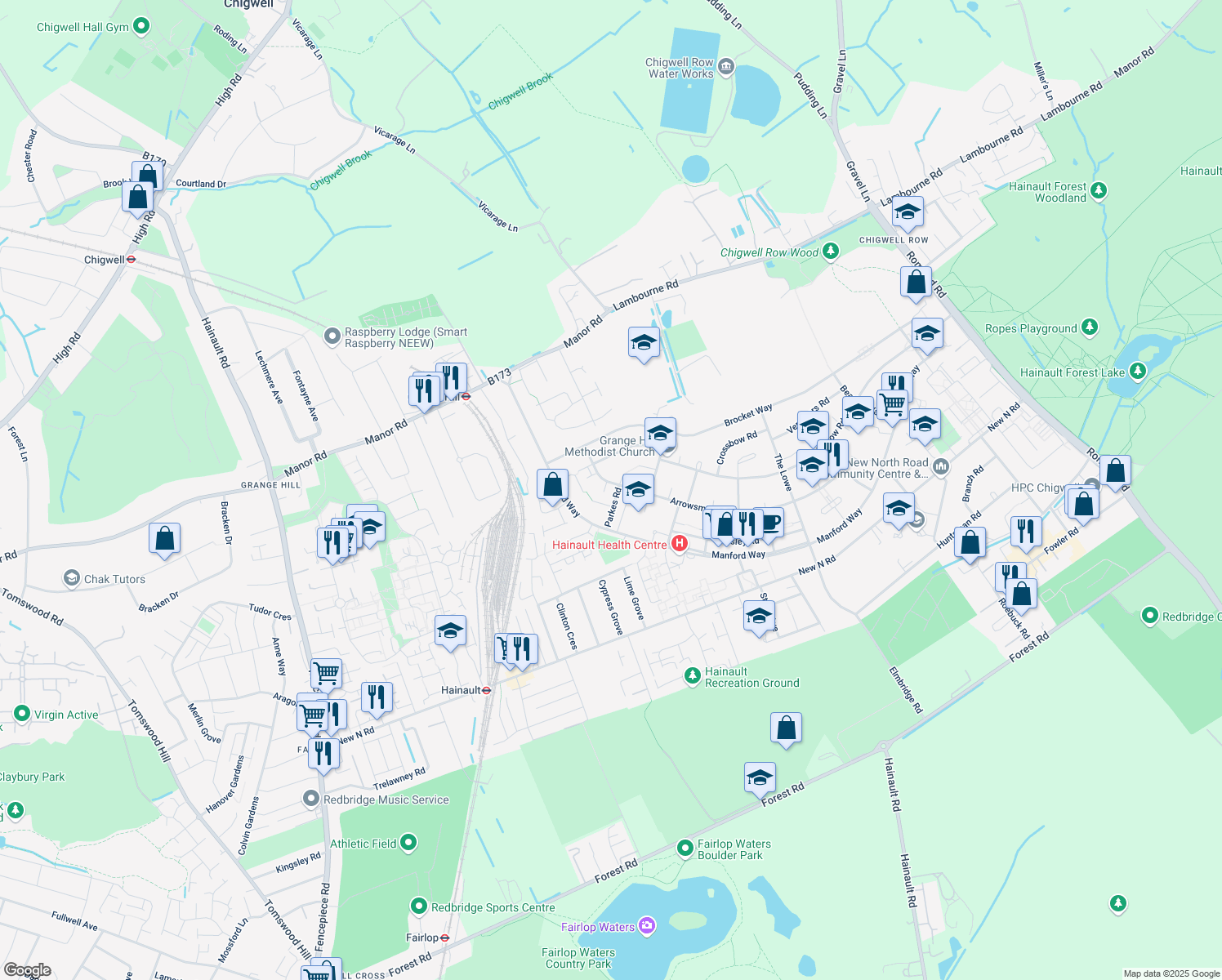map of restaurants, bars, coffee shops, grocery stores, and more near 22 Haldon Close in Greater London