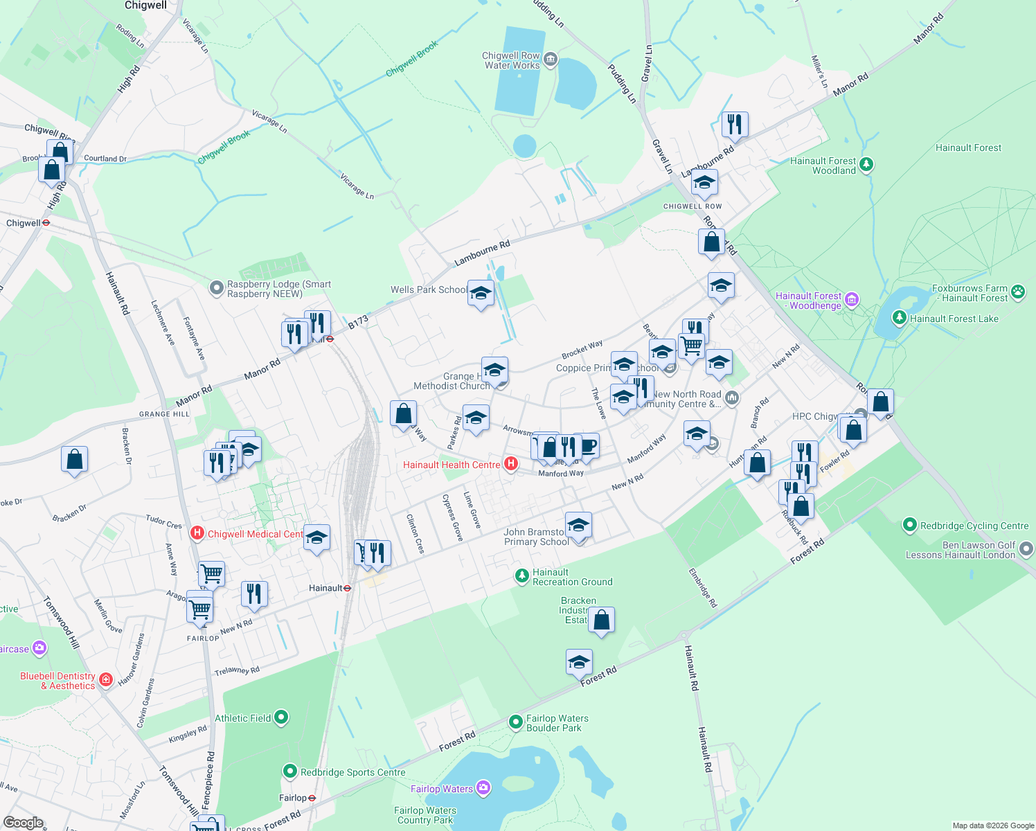 map of restaurants, bars, coffee shops, grocery stores, and more near 11 Fawn Road in Greater London