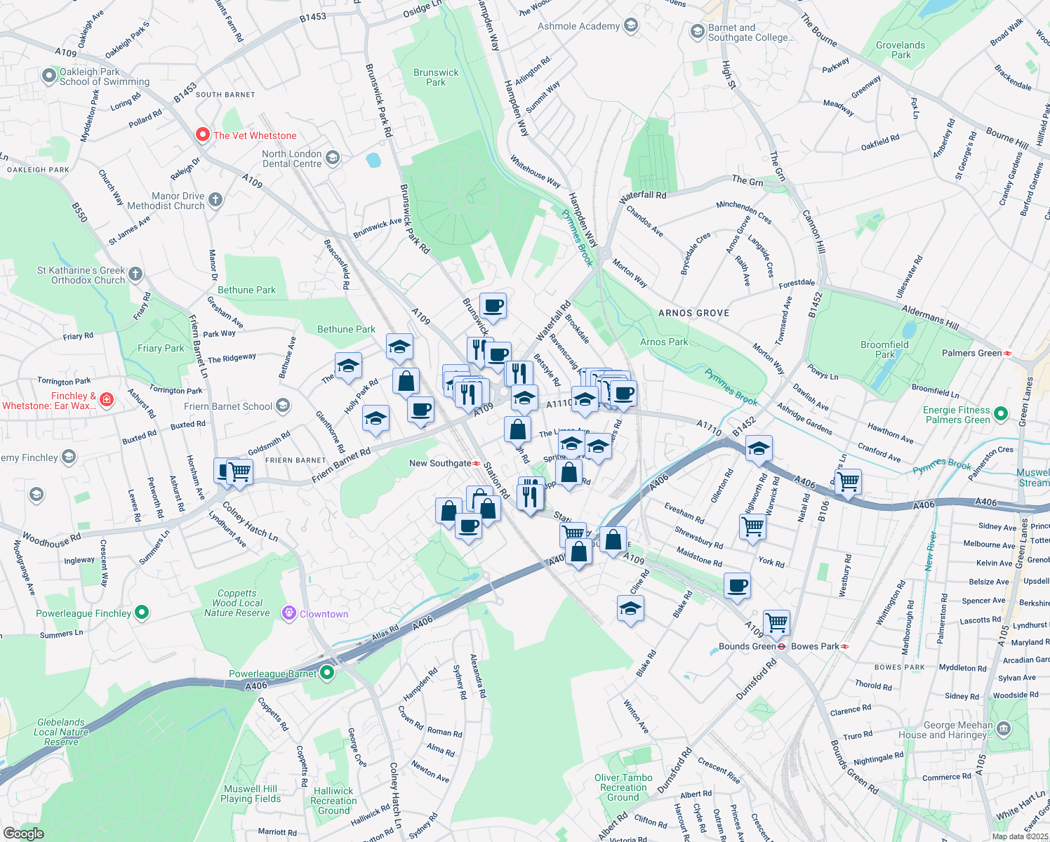 map of restaurants, bars, coffee shops, grocery stores, and more near 7 Grove Road in Greater London
