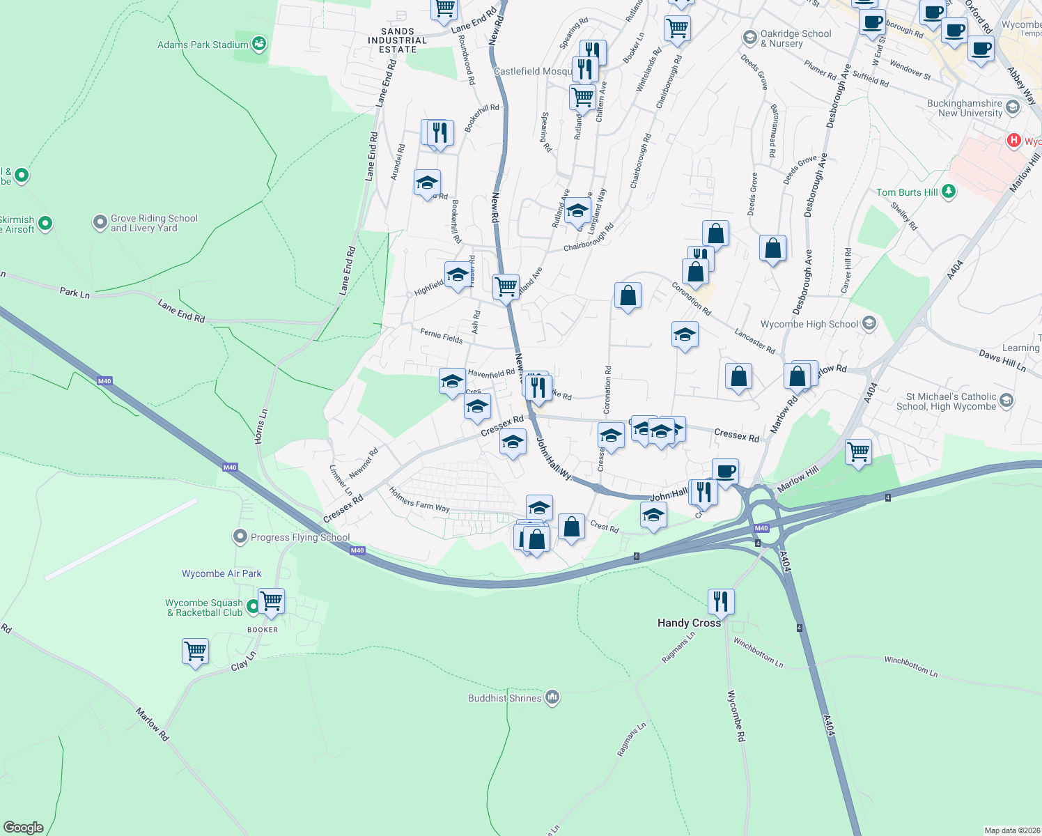 map of restaurants, bars, coffee shops, grocery stores, and more near in Buckinghamshire