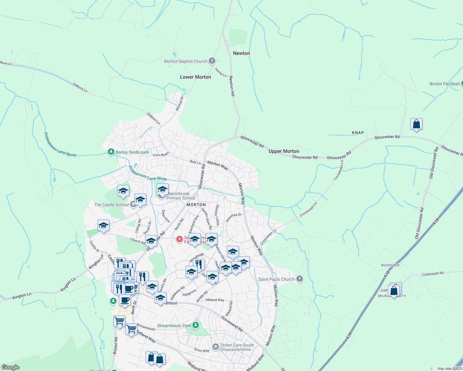 map of restaurants, bars, coffee shops, grocery stores, and more near 66 Osprey Park in Thornbury