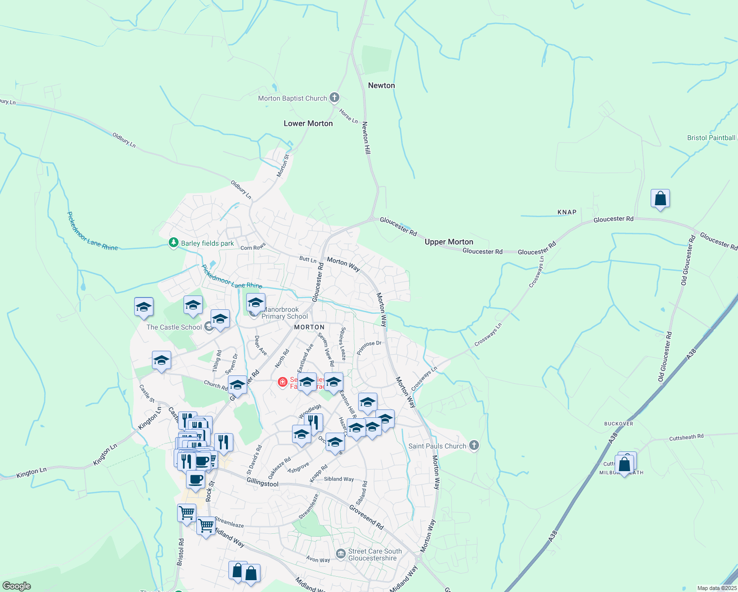 map of restaurants, bars, coffee shops, grocery stores, and more near 66 Osprey Park in Thornbury