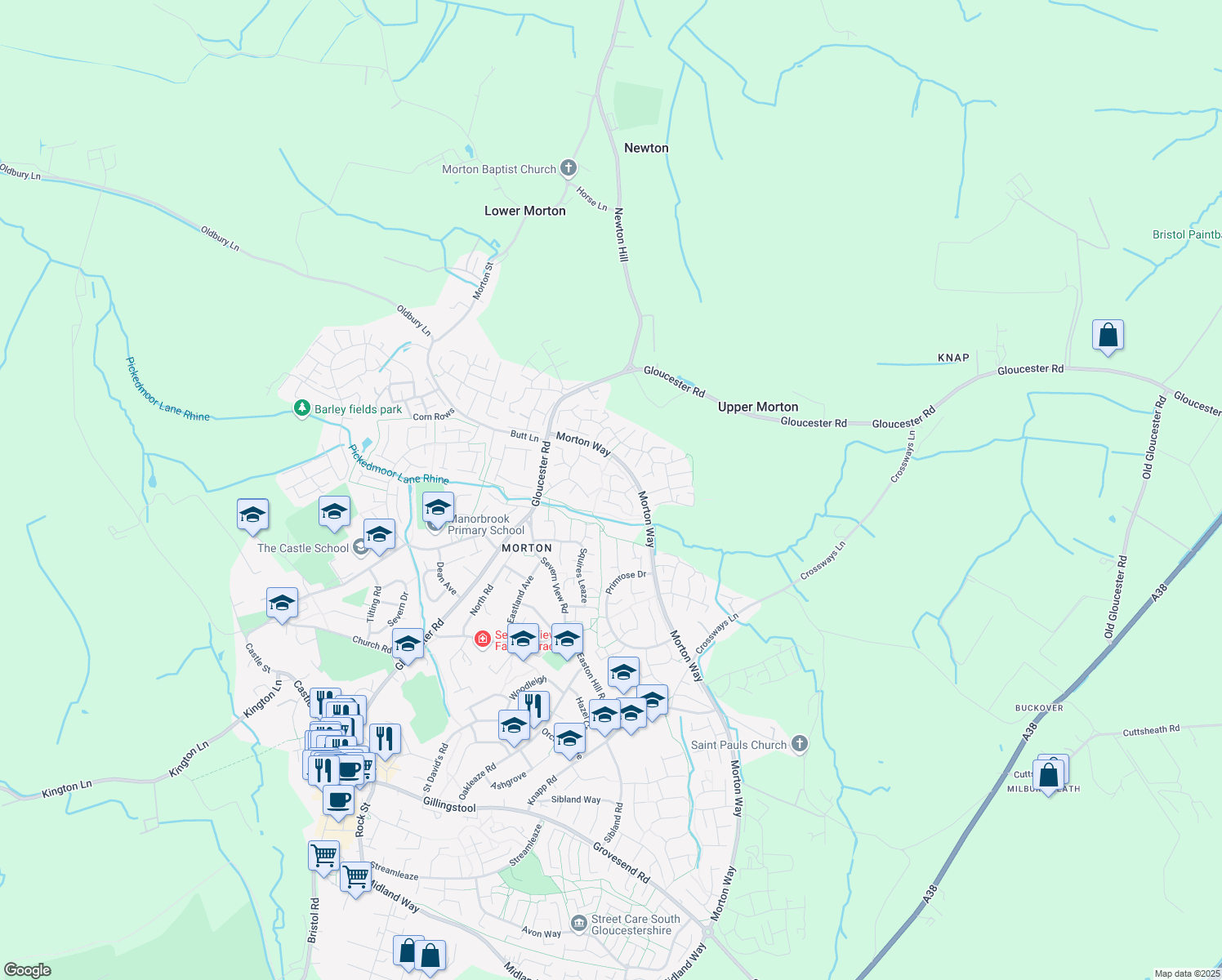 map of restaurants, bars, coffee shops, grocery stores, and more near 56 Osprey Park in Thornbury