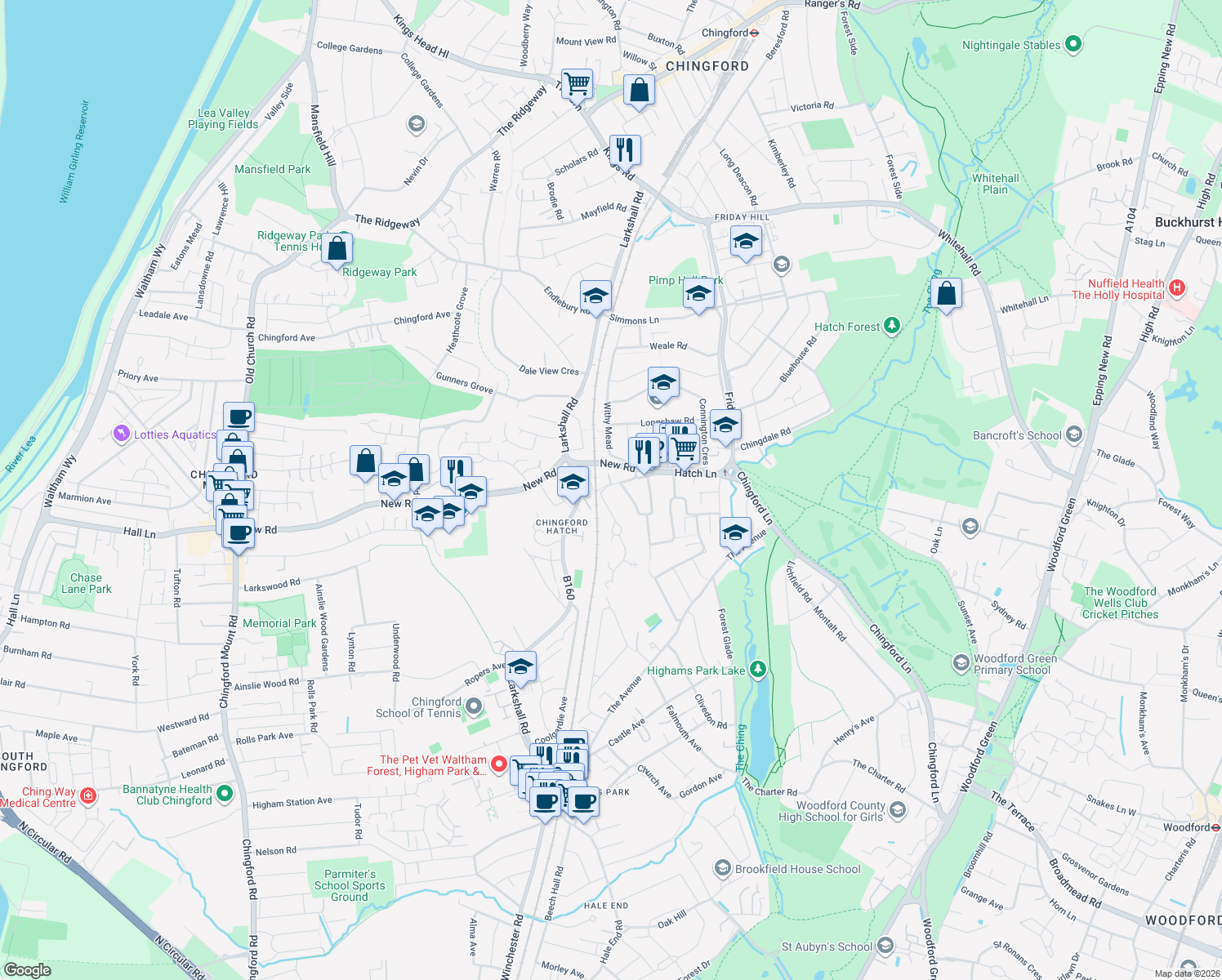 map of restaurants, bars, coffee shops, grocery stores, and more near in London