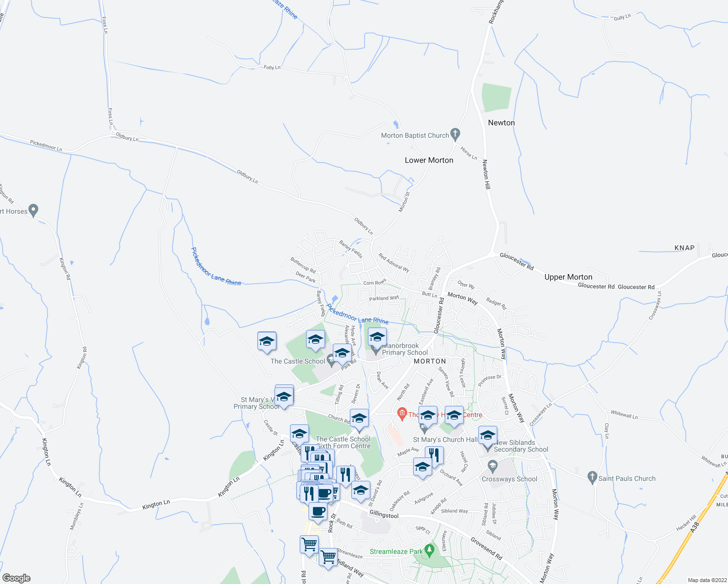 map of restaurants, bars, coffee shops, grocery stores, and more near 40 Queens Walk in Thornbury