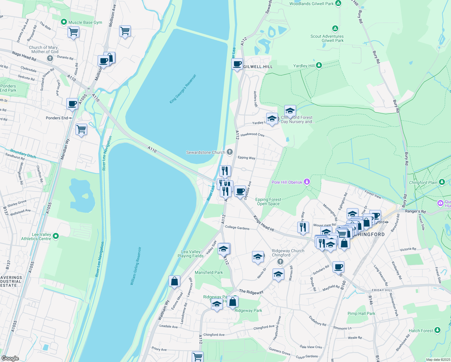 map of restaurants, bars, coffee shops, grocery stores, and more near 4 Redwood Gardens in Greater London