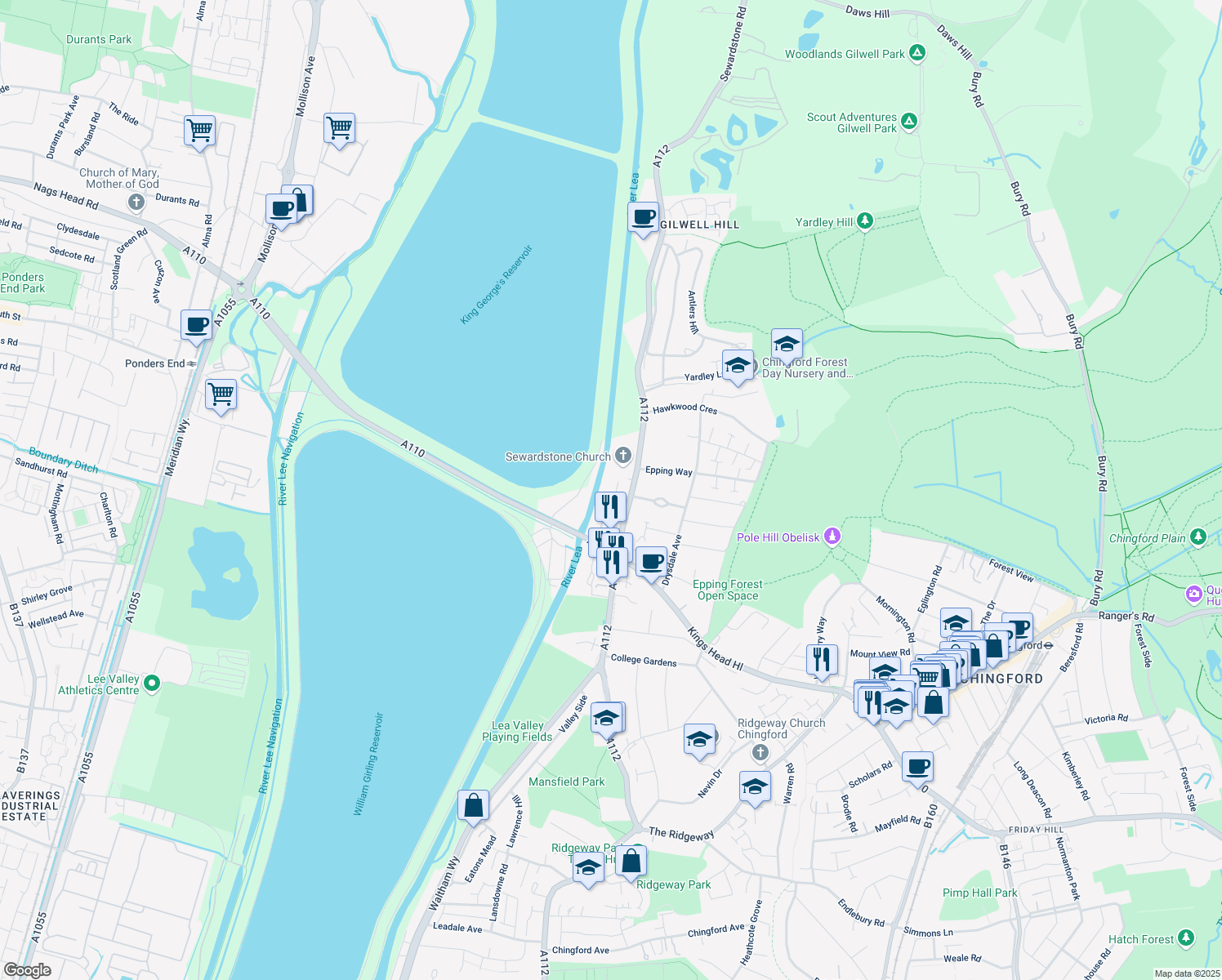 map of restaurants, bars, coffee shops, grocery stores, and more near 4 Redwood Gardens in London