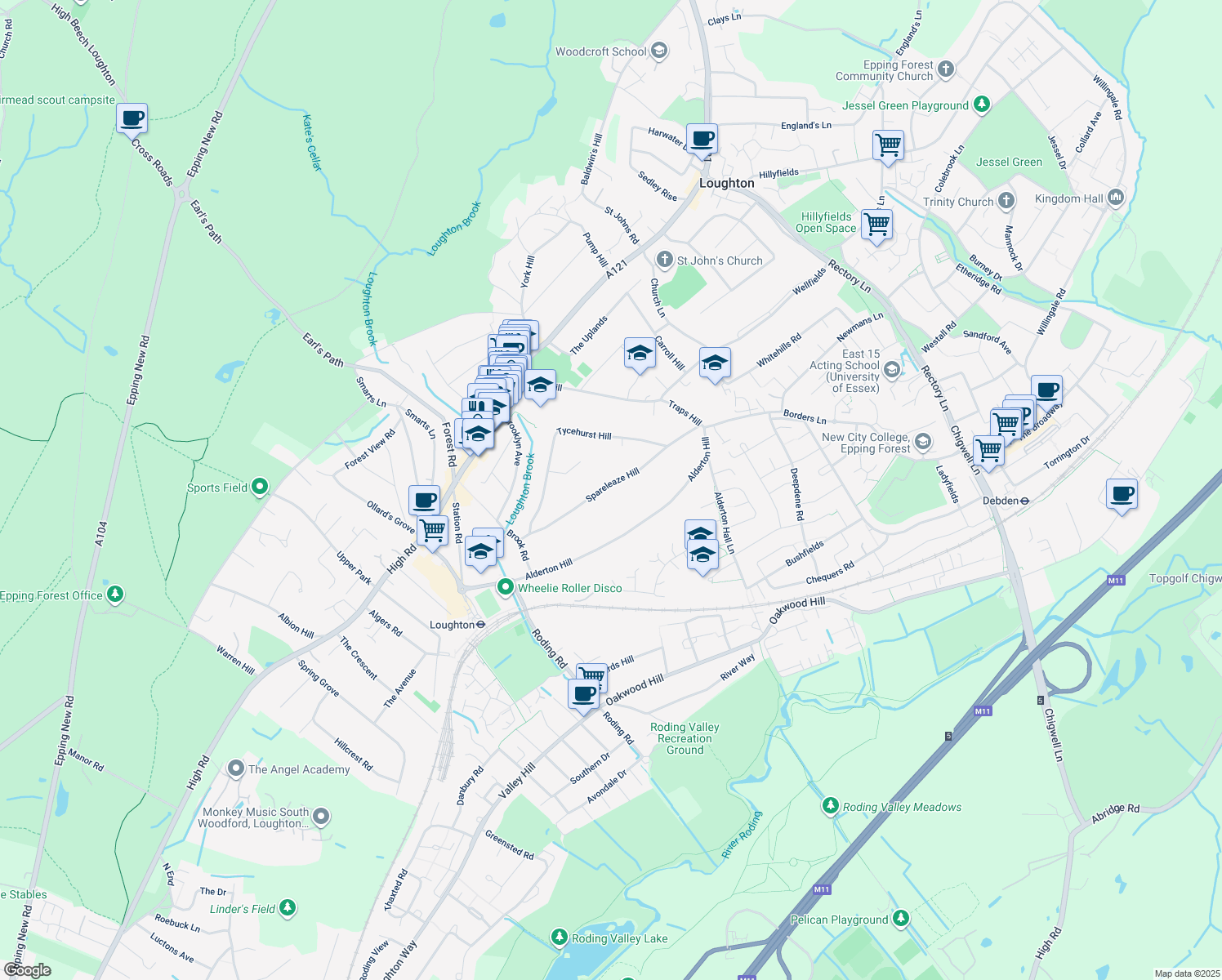 map of restaurants, bars, coffee shops, grocery stores, and more near 26 Spareleaze Hill in Essex