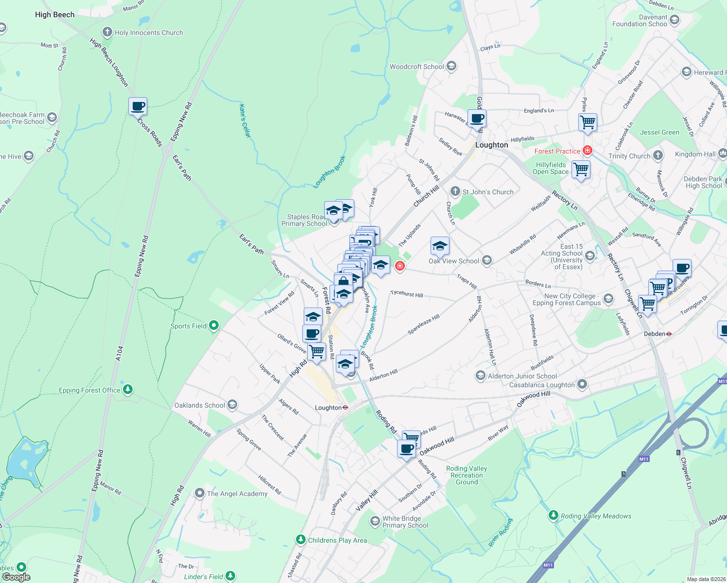 map of restaurants, bars, coffee shops, grocery stores, and more near 3 Brooklyn Avenue in Essex