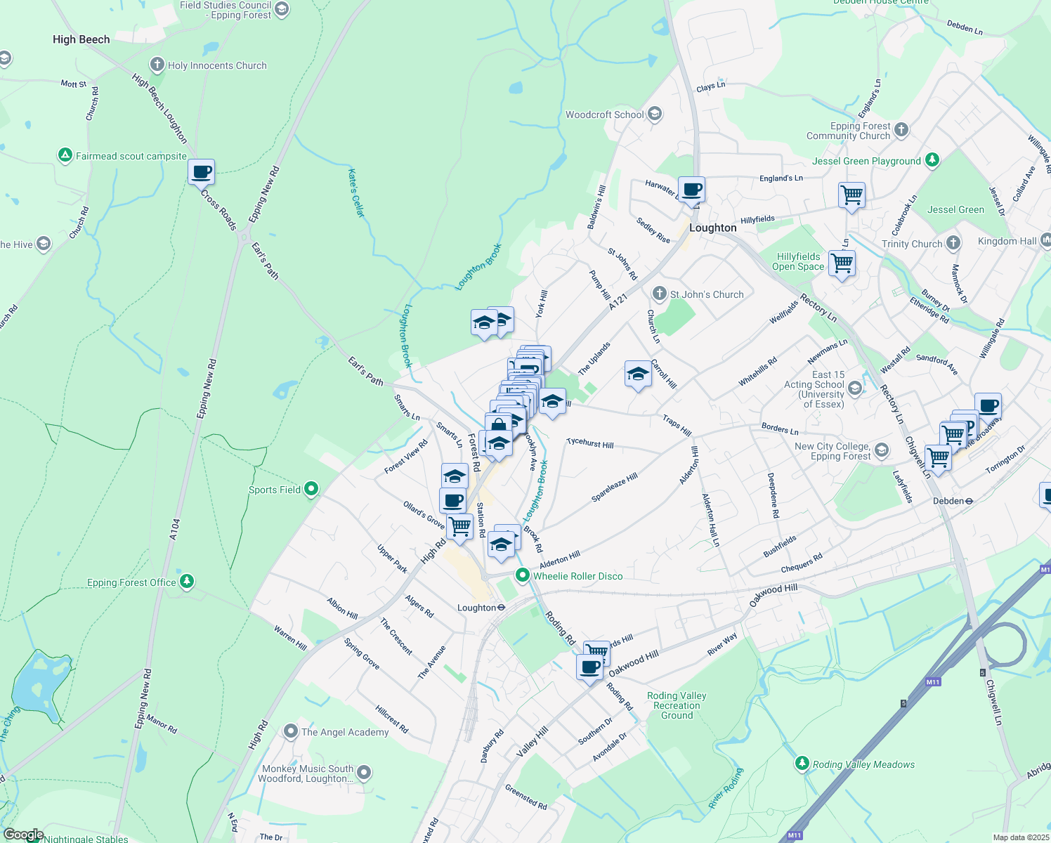 map of restaurants, bars, coffee shops, grocery stores, and more near 3 Brooklyn Avenue in Essex