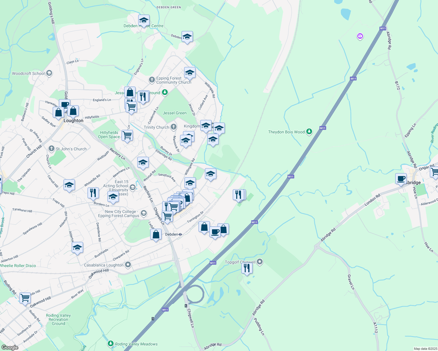 map of restaurants, bars, coffee shops, grocery stores, and more near 35 Austen Close in Essex