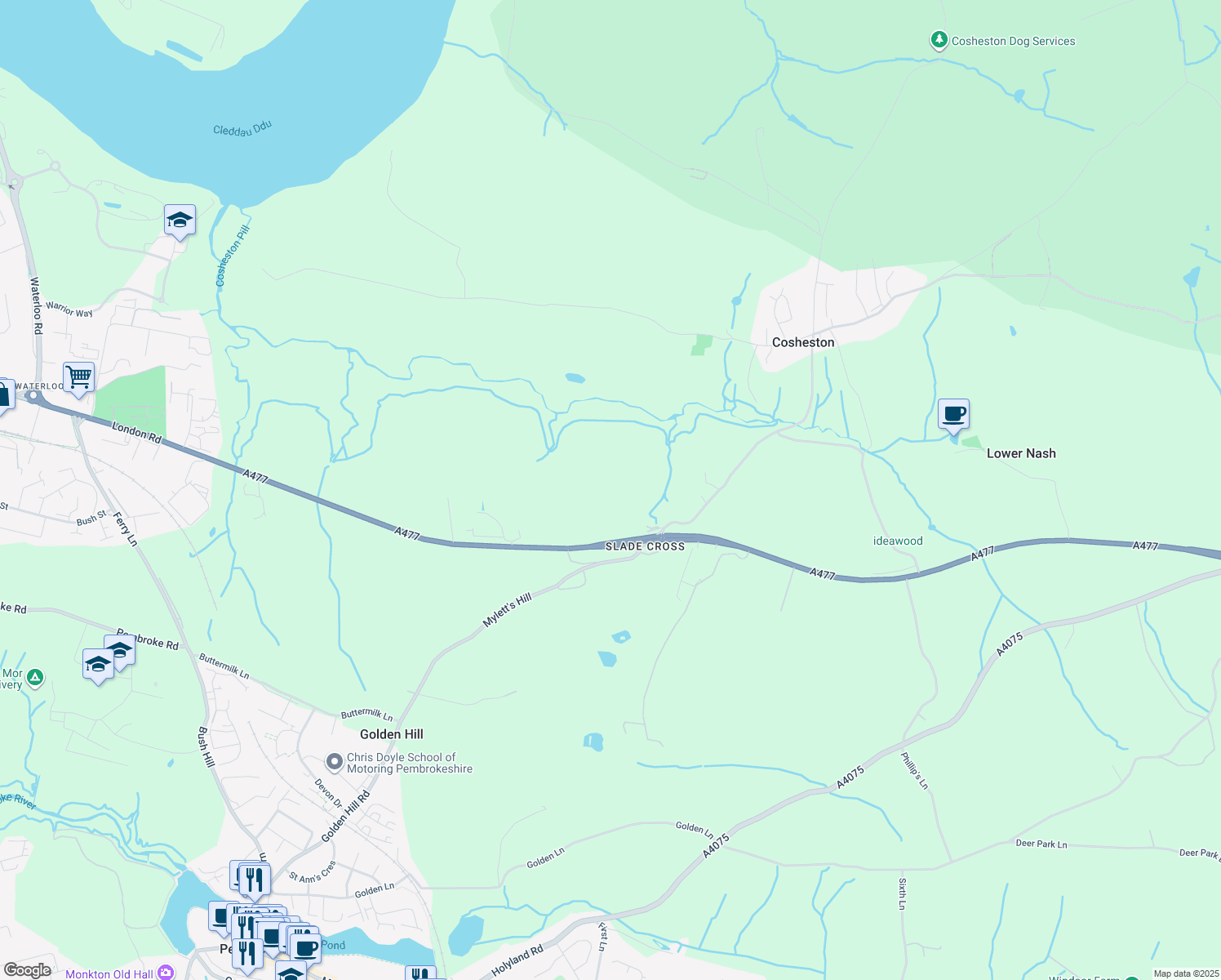 map of restaurants, bars, coffee shops, grocery stores, and more near in Pembrokeshire