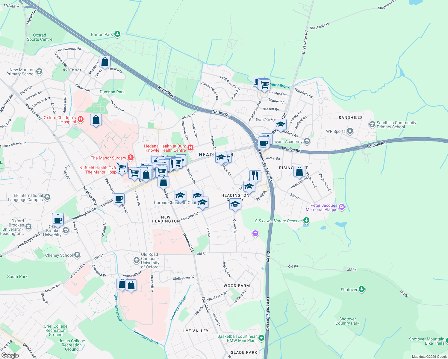 map of restaurants, bars, coffee shops, grocery stores, and more near in Oxford