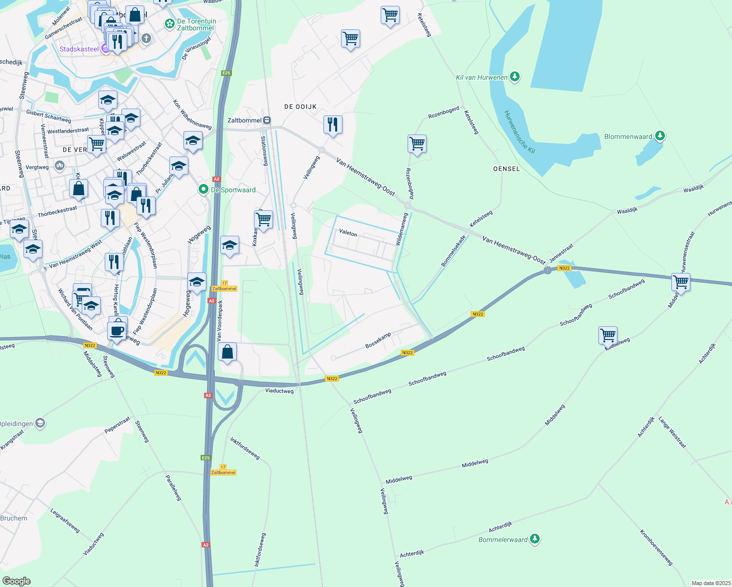 map of restaurants, bars, coffee shops, grocery stores, and more near in Zaltbommel
