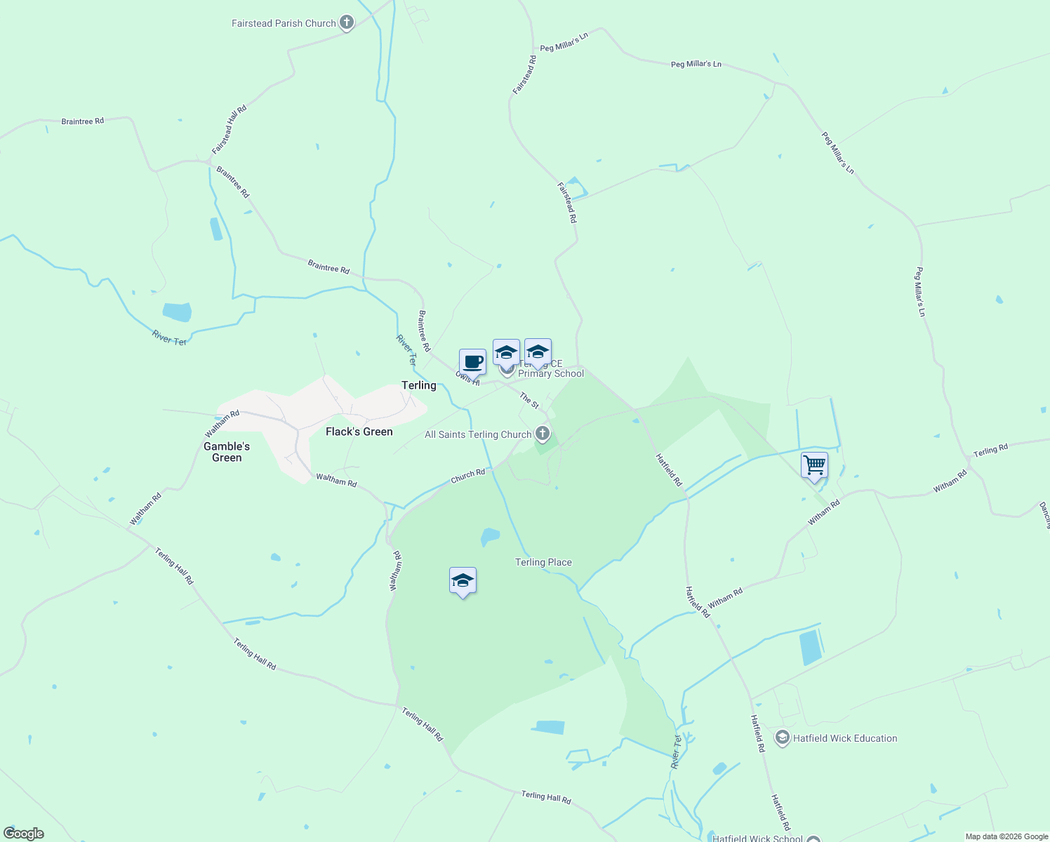 map of restaurants, bars, coffee shops, grocery stores, and more near 5 The Estate Yard in Essex