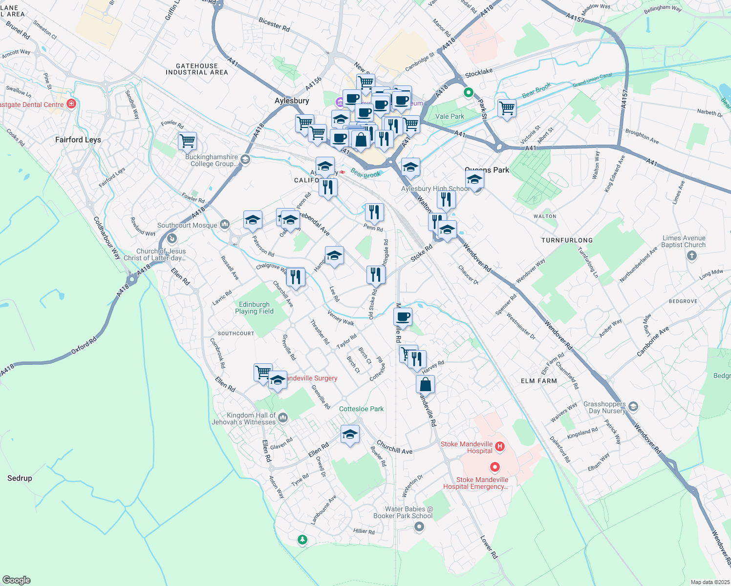 map of restaurants, bars, coffee shops, grocery stores, and more near in Buckinghamshire