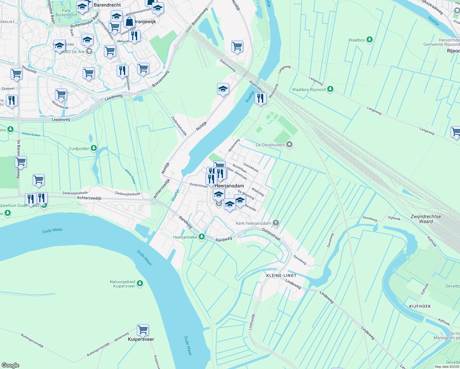 map of restaurants, bars, coffee shops, grocery stores, and more near in Heerjansdam