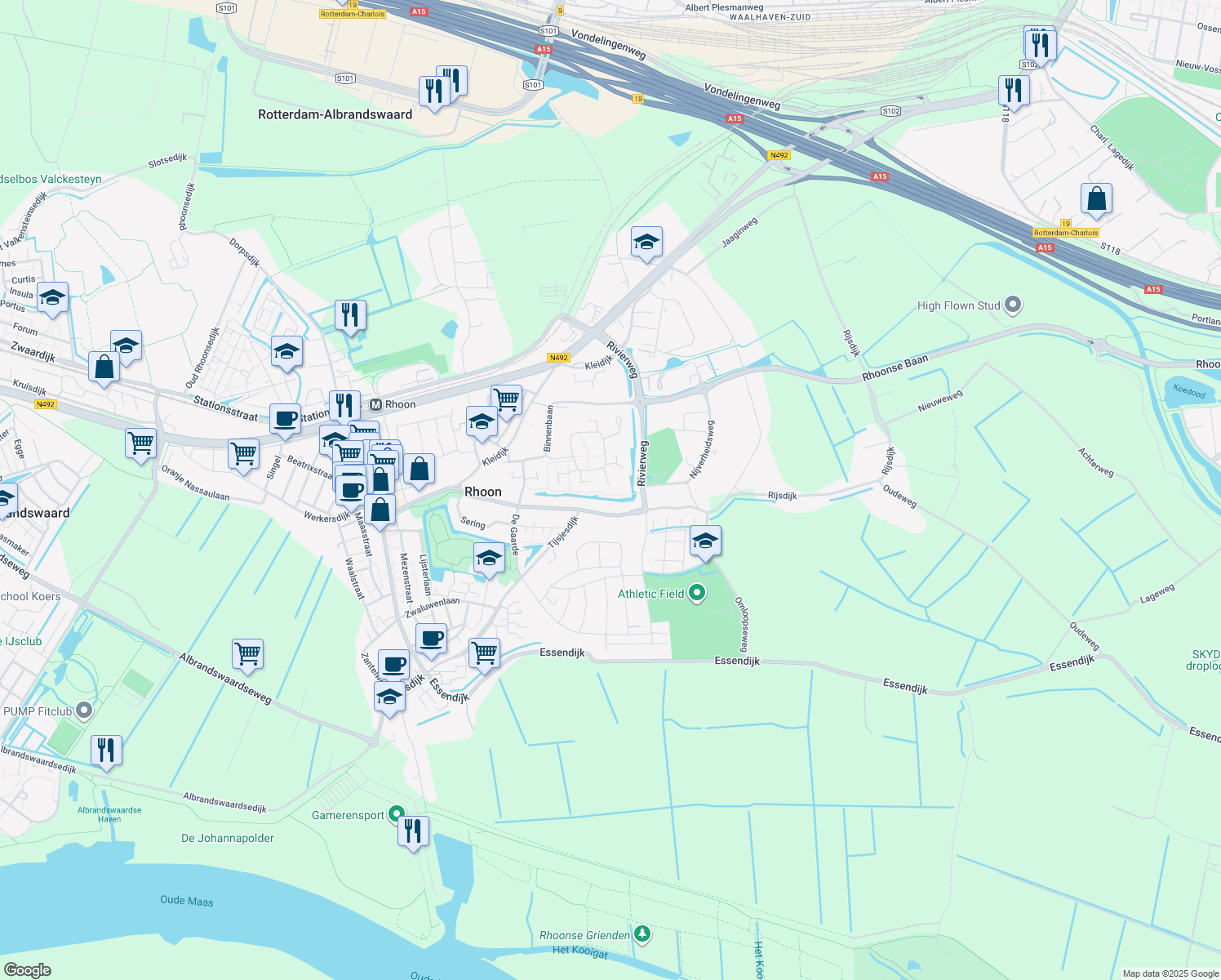 map of restaurants, bars, coffee shops, grocery stores, and more near 129 Ghijseland in Rhoon