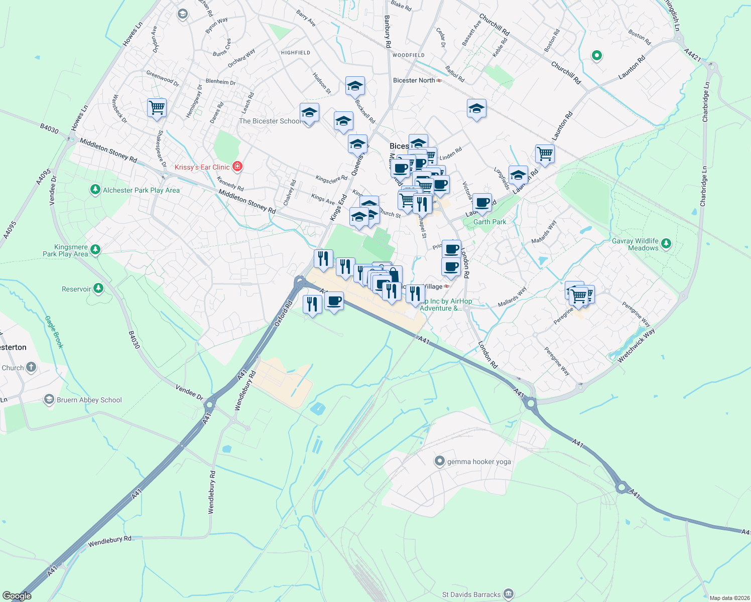map of restaurants, bars, coffee shops, grocery stores, and more near 50 Pingle Drive in Oxfordshire