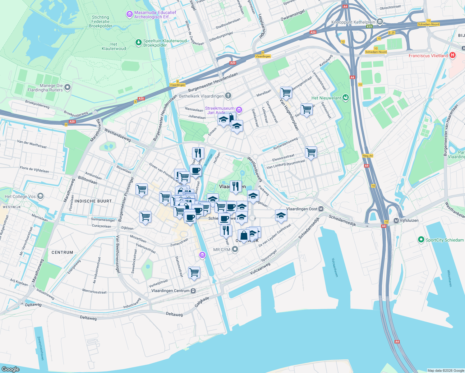 map of restaurants, bars, coffee shops, grocery stores, and more near in Vlaardingen