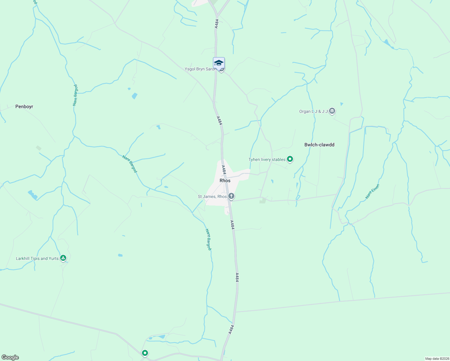 map of restaurants, bars, coffee shops, grocery stores, and more near in Rhos