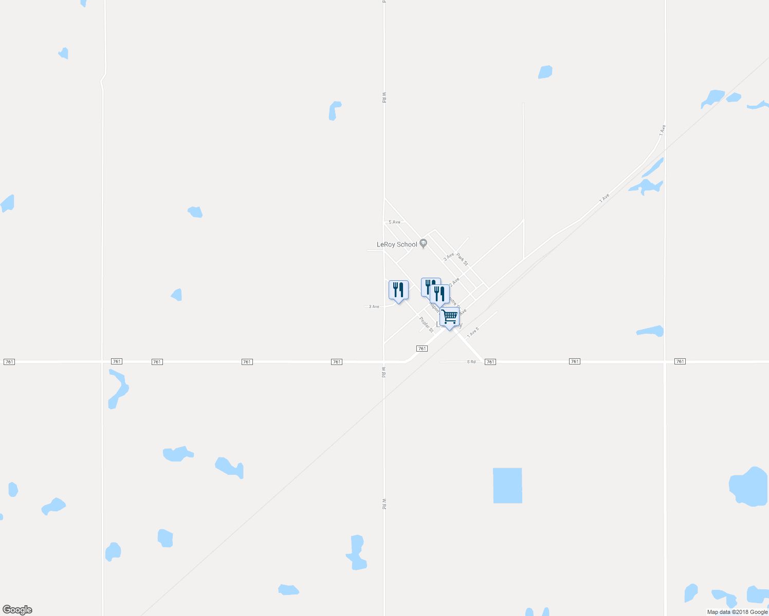 map of restaurants, bars, coffee shops, grocery stores, and more near 210 West Road in Leroy