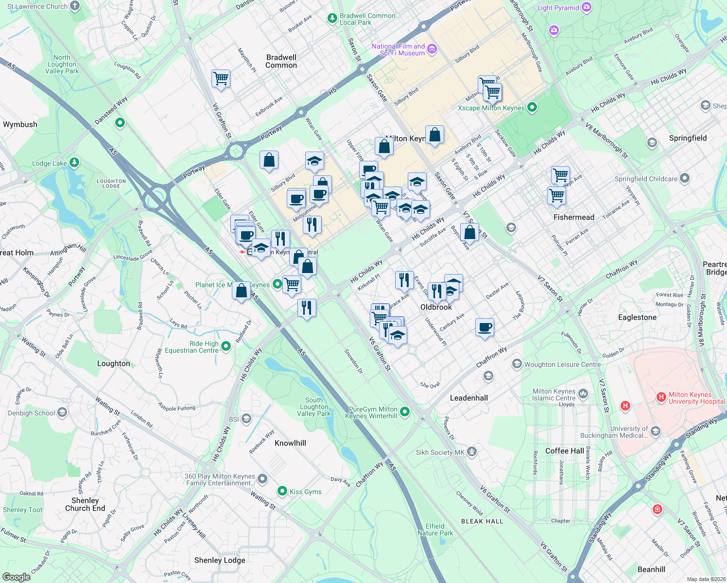 map of restaurants, bars, coffee shops, grocery stores, and more near in Oldbrook