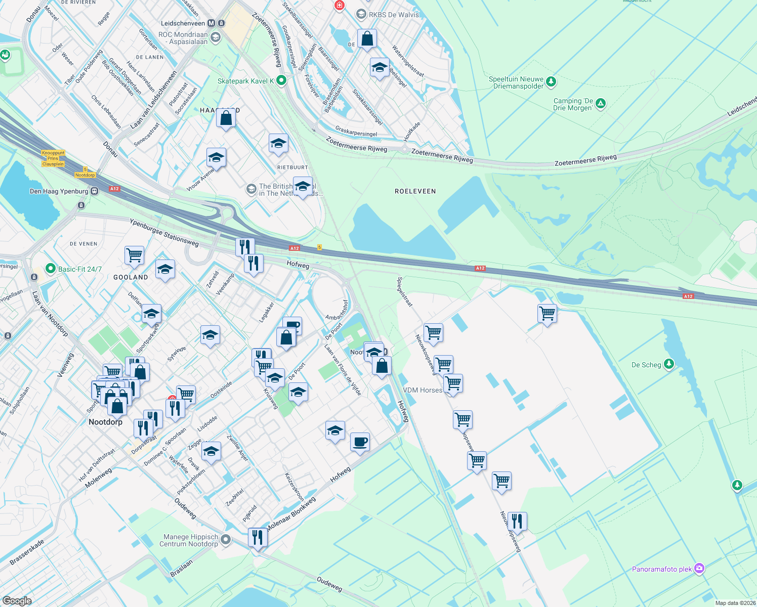 map of restaurants, bars, coffee shops, grocery stores, and more near 4 Prismastraat in Nootdorp