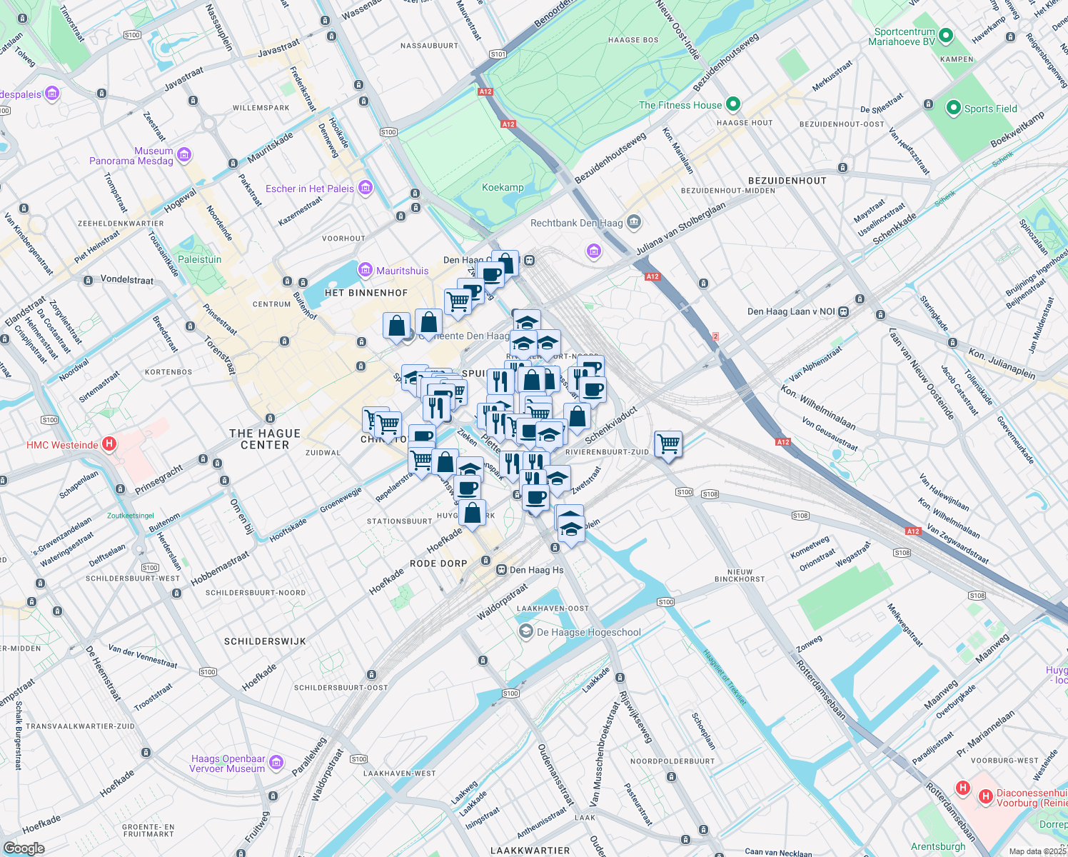 map of restaurants, bars, coffee shops, grocery stores, and more near 10 Scheldestraat in The Hague