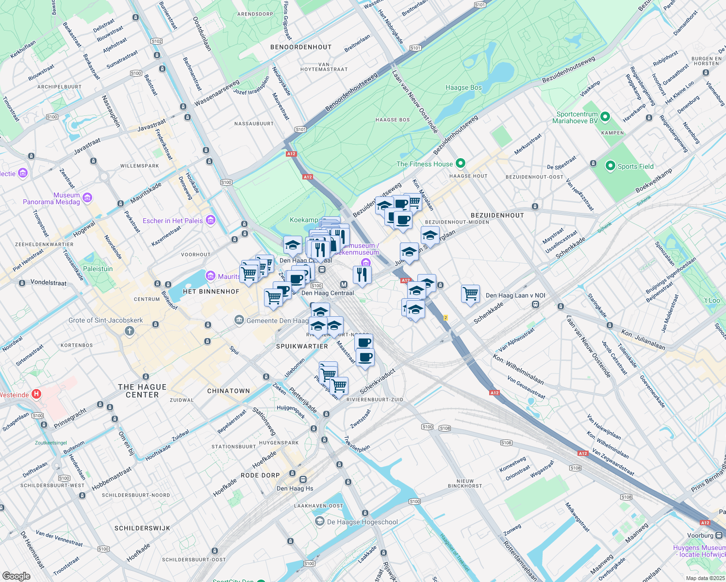 map of restaurants, bars, coffee shops, grocery stores, and more near 571 Jan van Riebeekstraat in The Hague