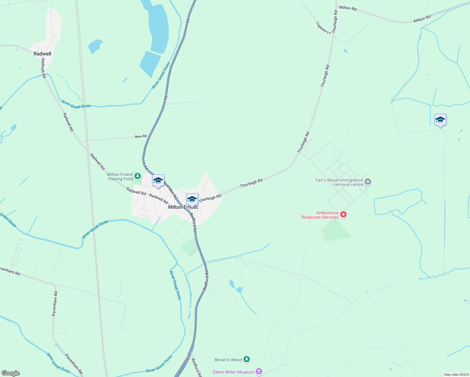 map of restaurants, bars, coffee shops, grocery stores, and more near Thurleigh Road in Milton Ernest