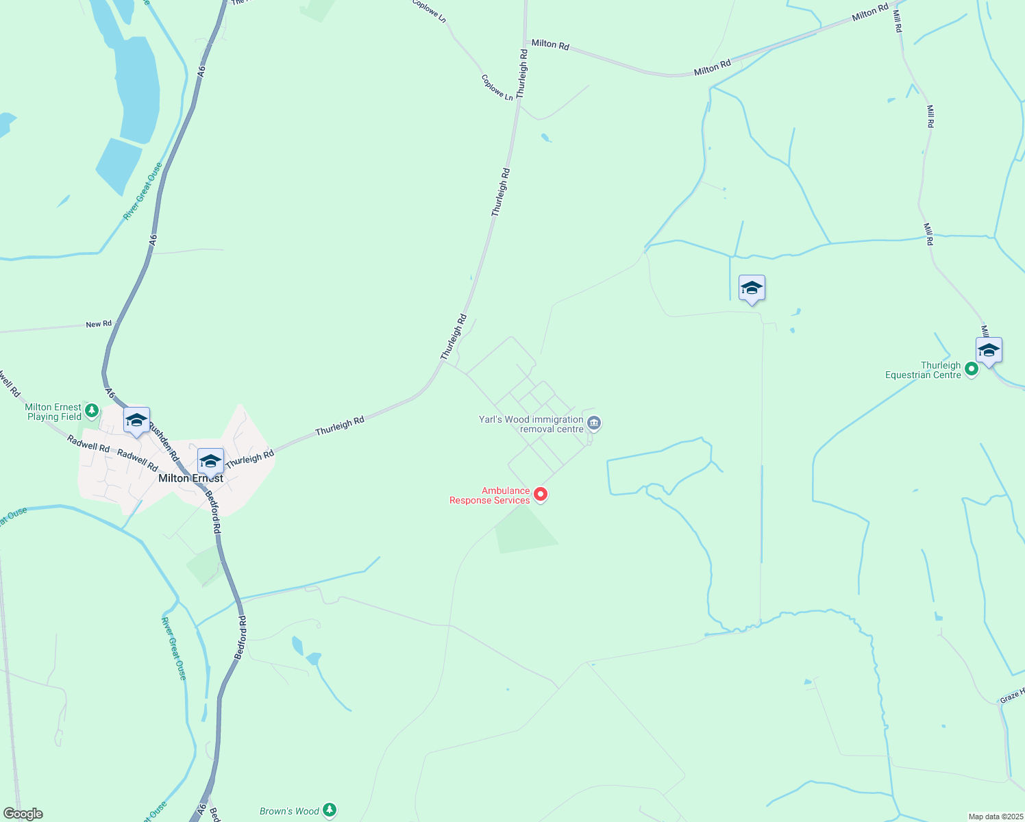 map of restaurants, bars, coffee shops, grocery stores, and more near Thurleigh Road in Milton Ernest