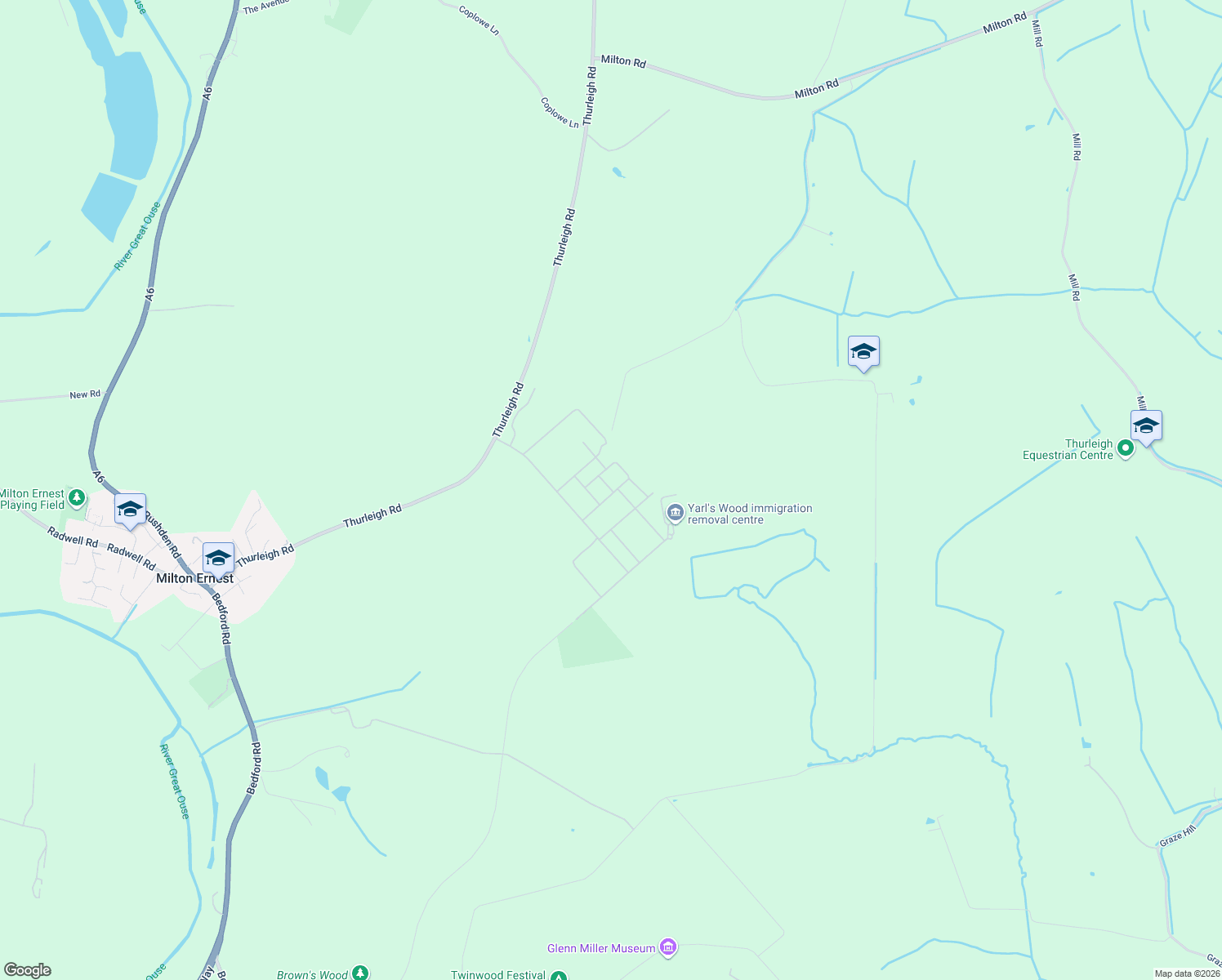 map of restaurants, bars, coffee shops, grocery stores, and more near Thurleigh Road in Milton Ernest