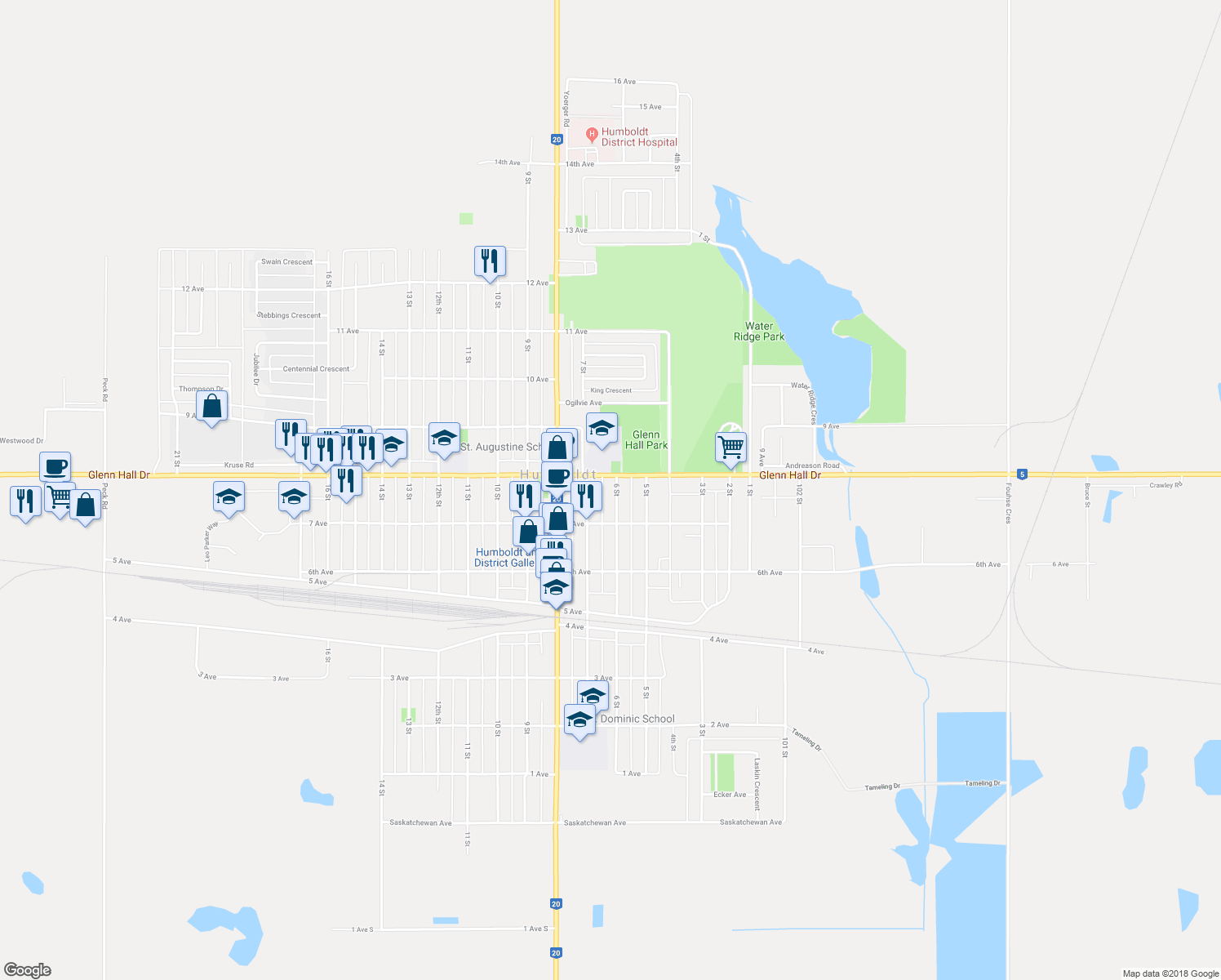 map of restaurants, bars, coffee shops, grocery stores, and more near 731 6 Street in Humboldt