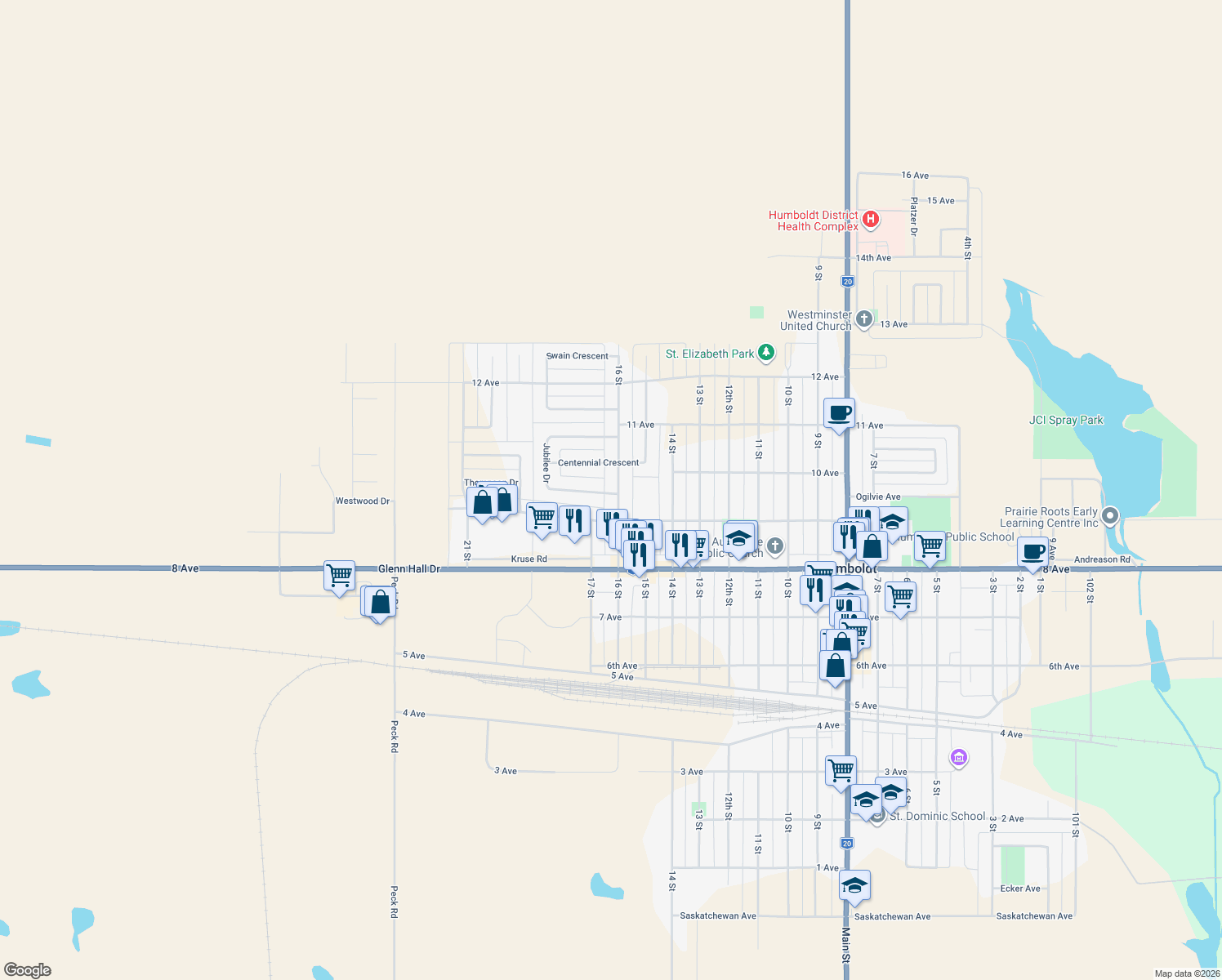 map of restaurants, bars, coffee shops, grocery stores, and more near 909 16 Street in Humboldt