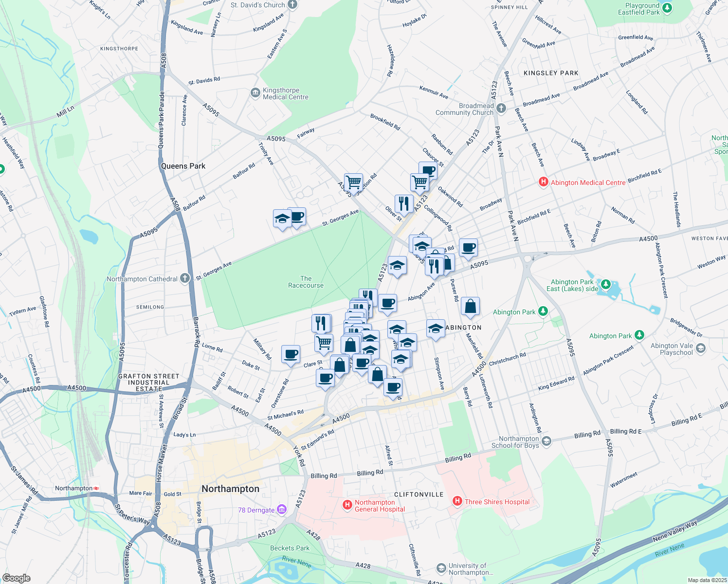 map of restaurants, bars, coffee shops, grocery stores, and more near in West Northamptonshire