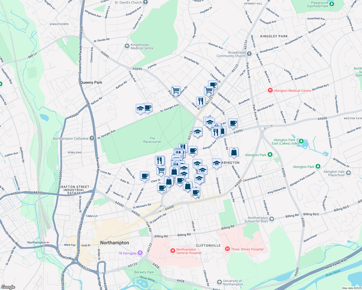 map of restaurants, bars, coffee shops, grocery stores, and more near in Northampton