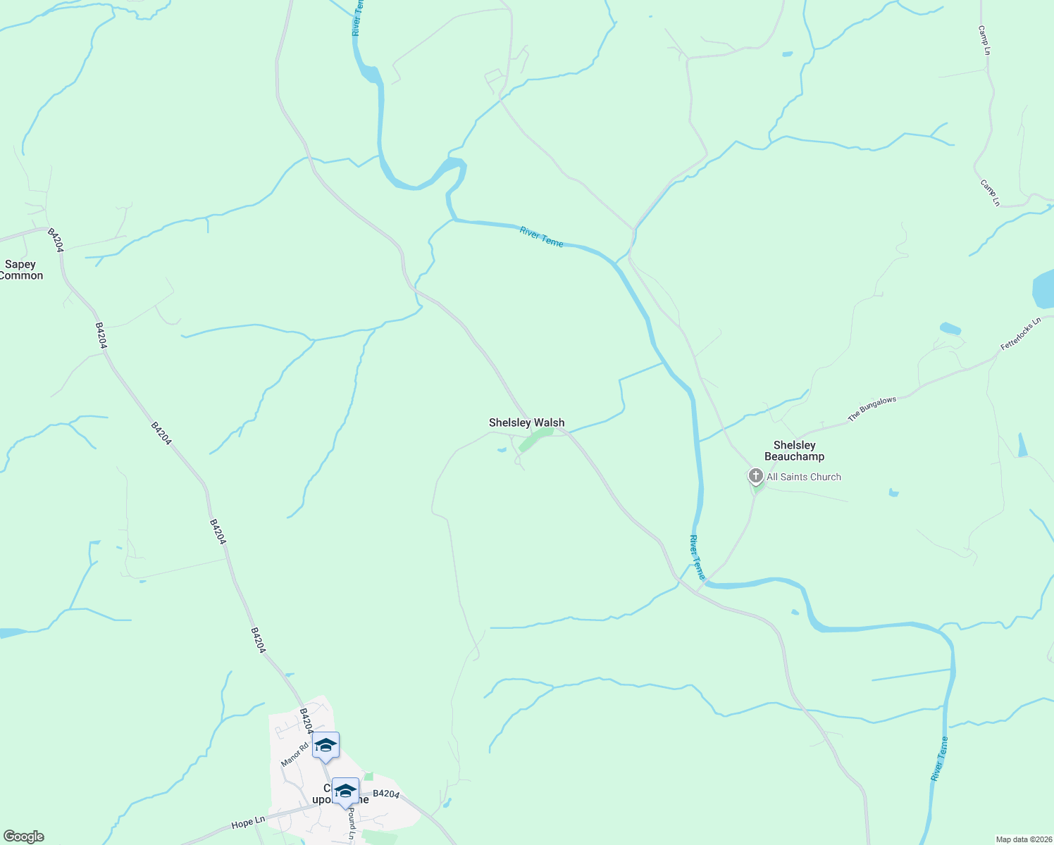 map of restaurants, bars, coffee shops, grocery stores, and more near in Shelsley Walsh