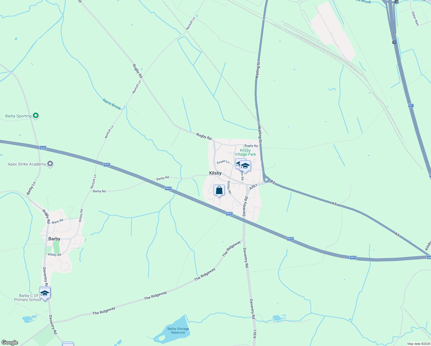 map of restaurants, bars, coffee shops, grocery stores, and more near in Kilsby