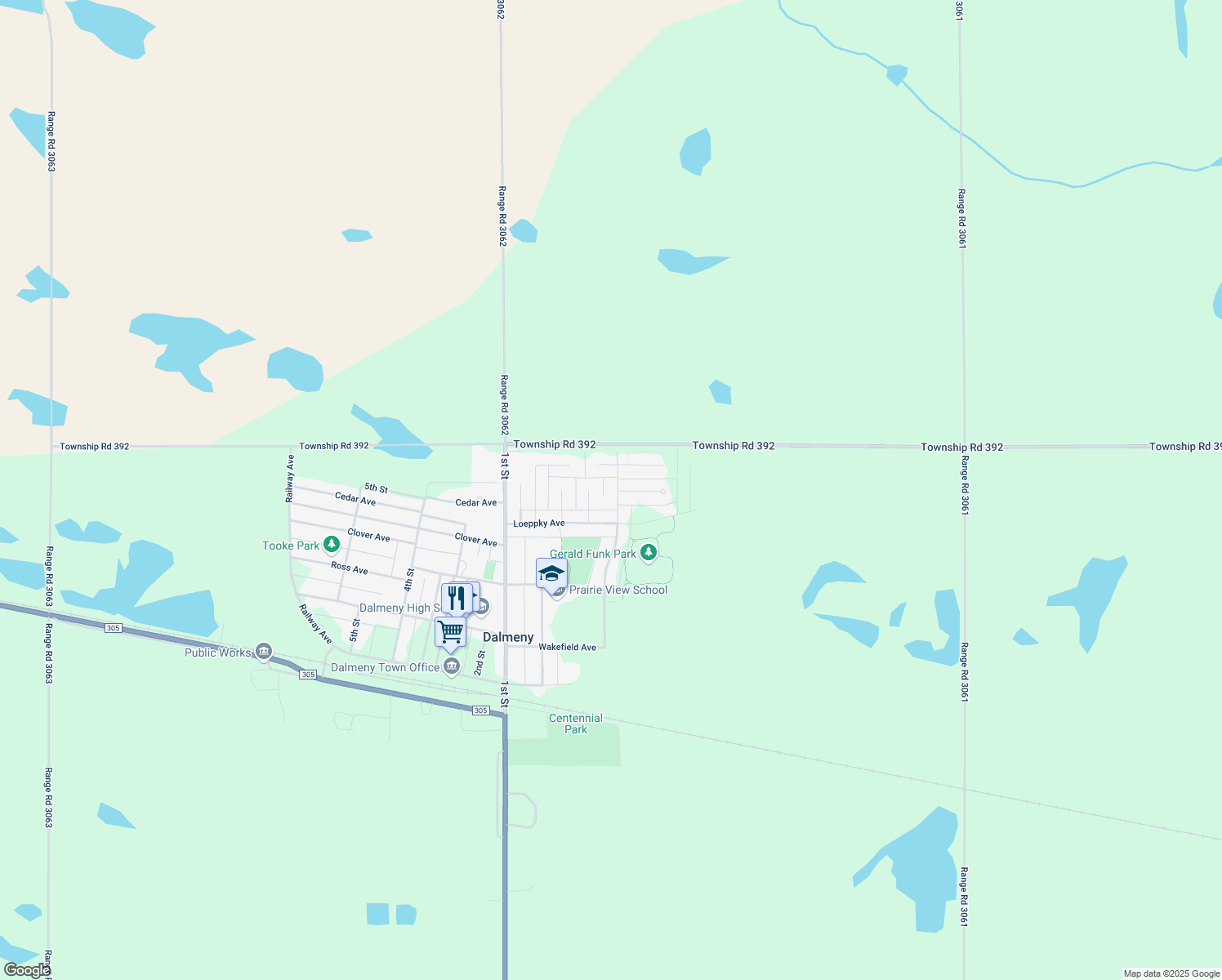map of restaurants, bars, coffee shops, grocery stores, and more near 309 Victor Lane in Dalmeny