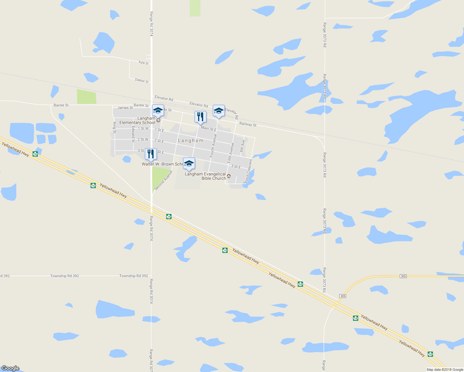 map of restaurants, bars, coffee shops, grocery stores, and more near 110 Finch Crescent in Langham