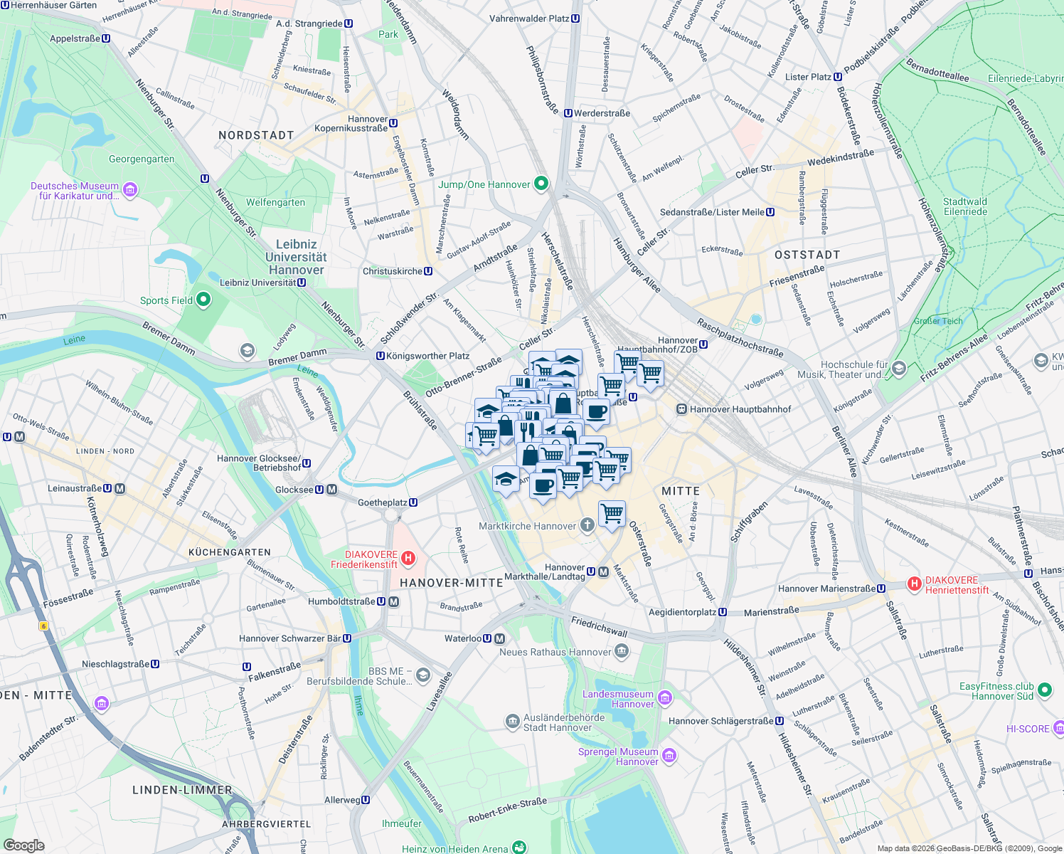 map of restaurants, bars, coffee shops, grocery stores, and more near in Hanover