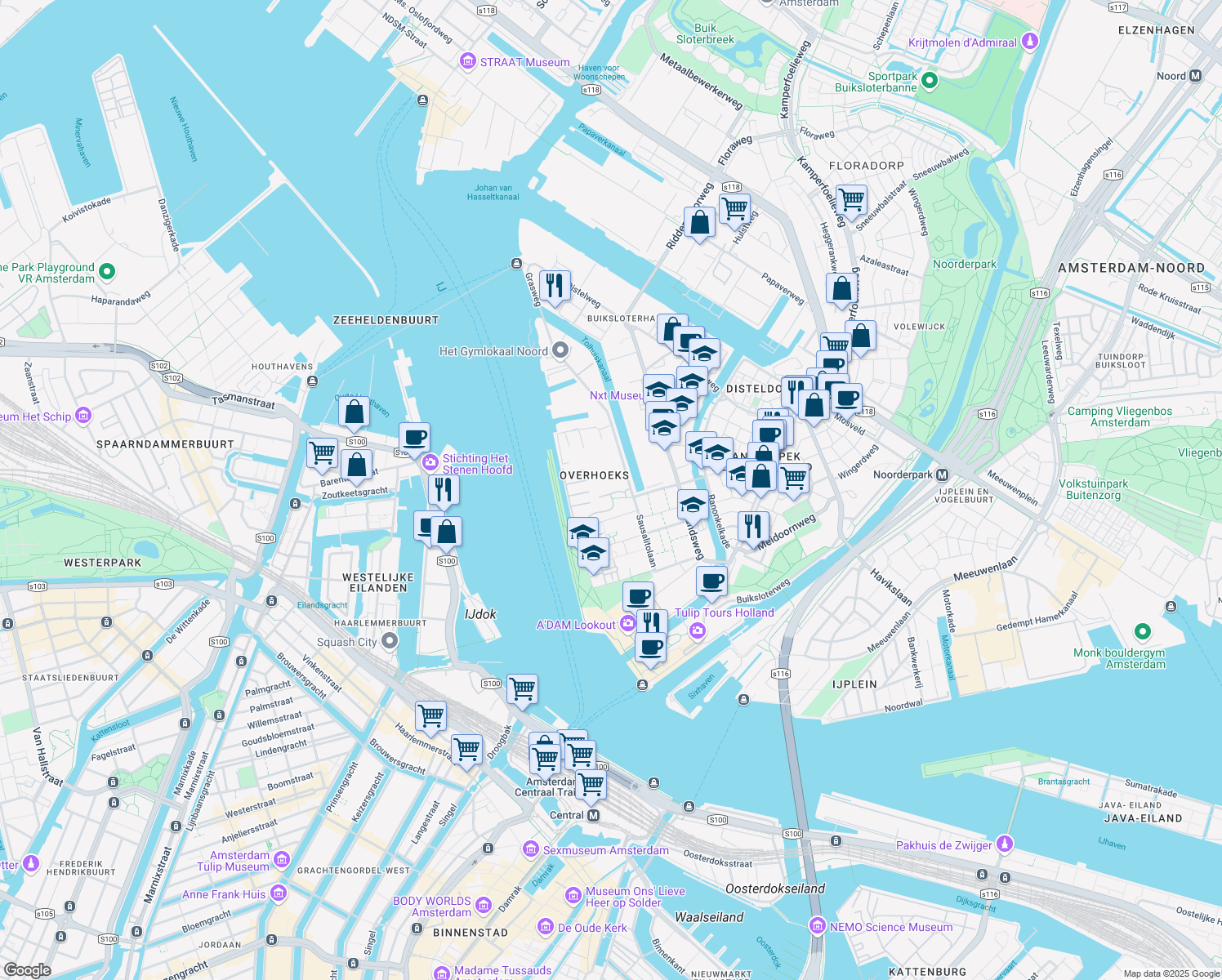 map of restaurants, bars, coffee shops, grocery stores, and more near 31 Grasweg in Amsterdam
