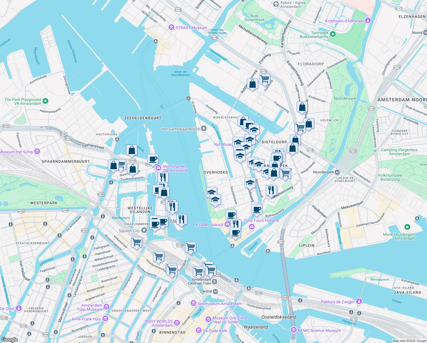 map of restaurants, bars, coffee shops, grocery stores, and more near 31 Grasweg in Amsterdam