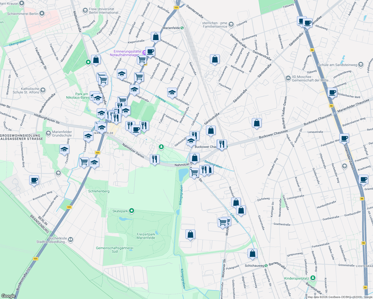 map of restaurants, bars, coffee shops, grocery stores, and more near in Berlin