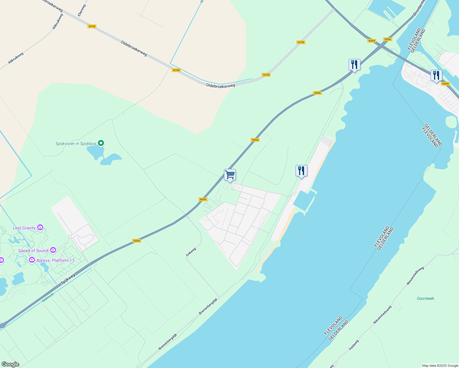 map of restaurants, bars, coffee shops, grocery stores, and more near 17 Spijkweg in Biddinghuizen