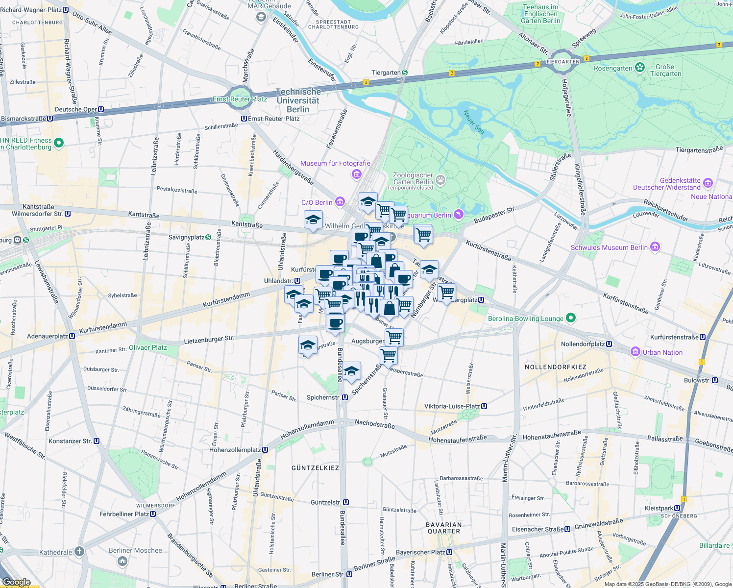 map of restaurants, bars, coffee shops, grocery stores, and more near 8 Rankestraße in Berlin