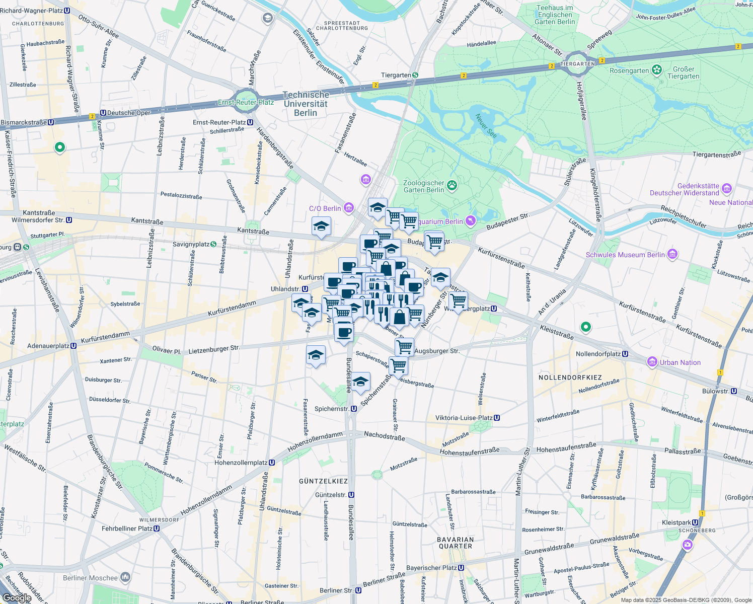 map of restaurants, bars, coffee shops, grocery stores, and more near 8 Rankestraße in Berlin